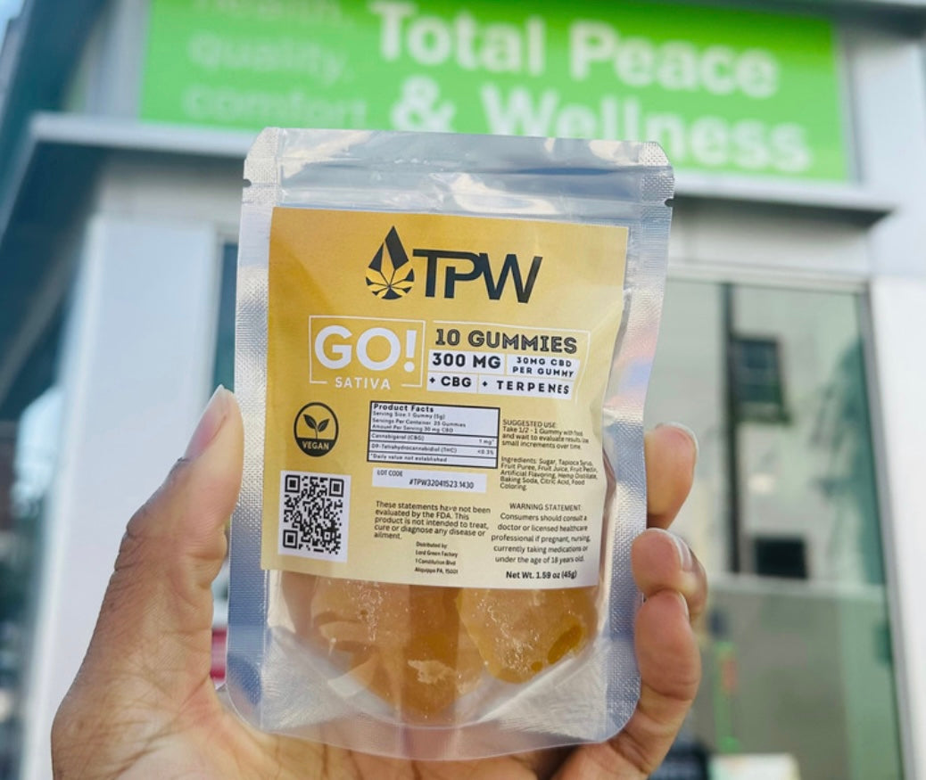 TPW Sativa GO! 300mg CBD+CBG Gummies 10 Count Peach